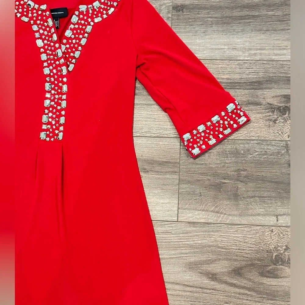 NWOT INC Red Beaded 3/4 Sleeve Tunic Small - Picture 2 of 6
